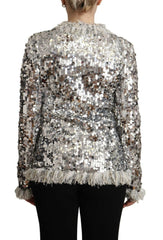 Dolce & Gabbana Silver Sequined Shearling Long Sleeves Jacket -   -  Dolce & Gabbana.