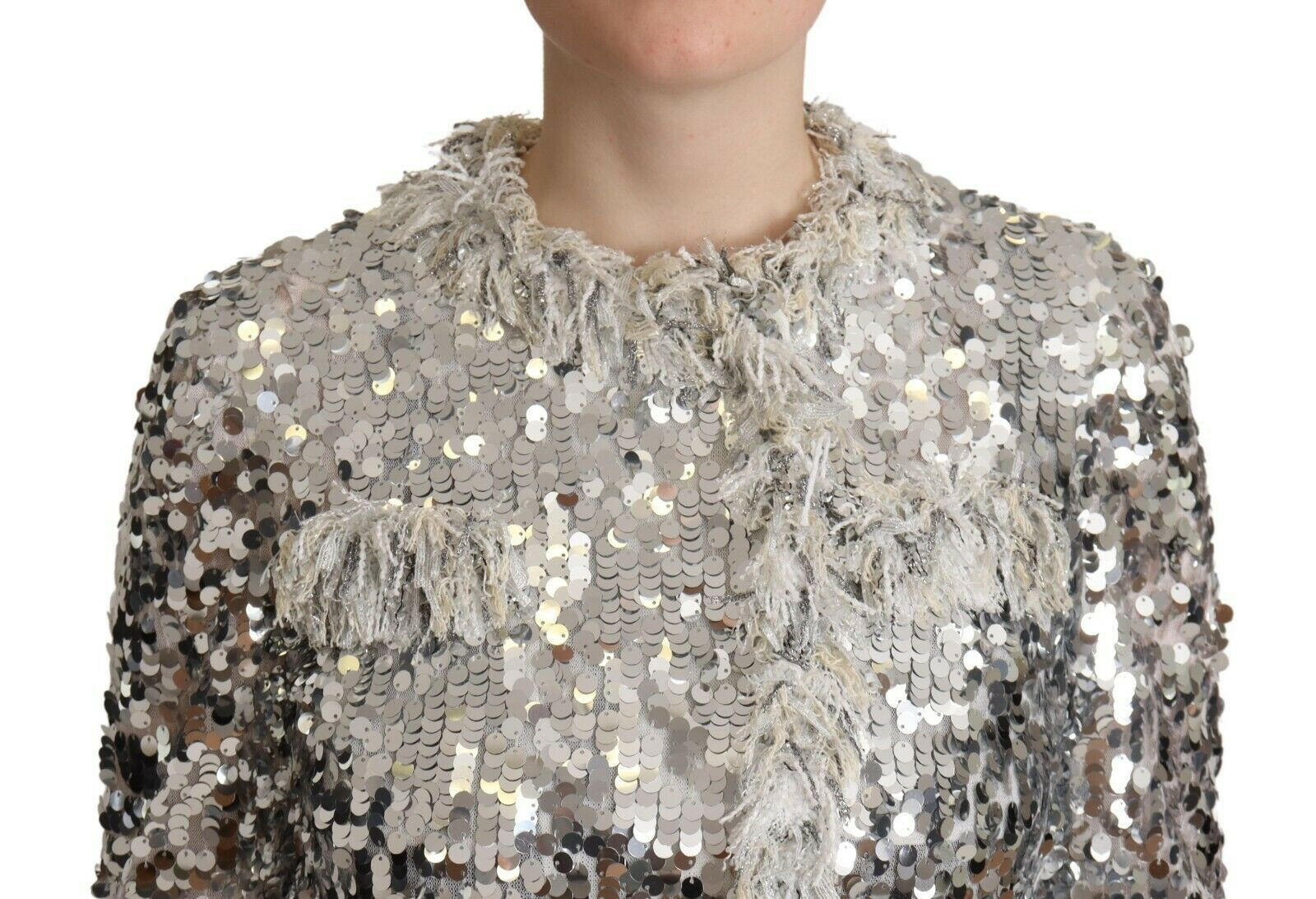 Dolce & Gabbana Silver Sequined Shearling Long Sleeves Jacket -   -  Dolce & Gabbana.