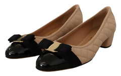 Salvatore Ferragamo Elegant Quilted Leather Pumps in Beige and Black -   -  Salvatore Ferragamo.
