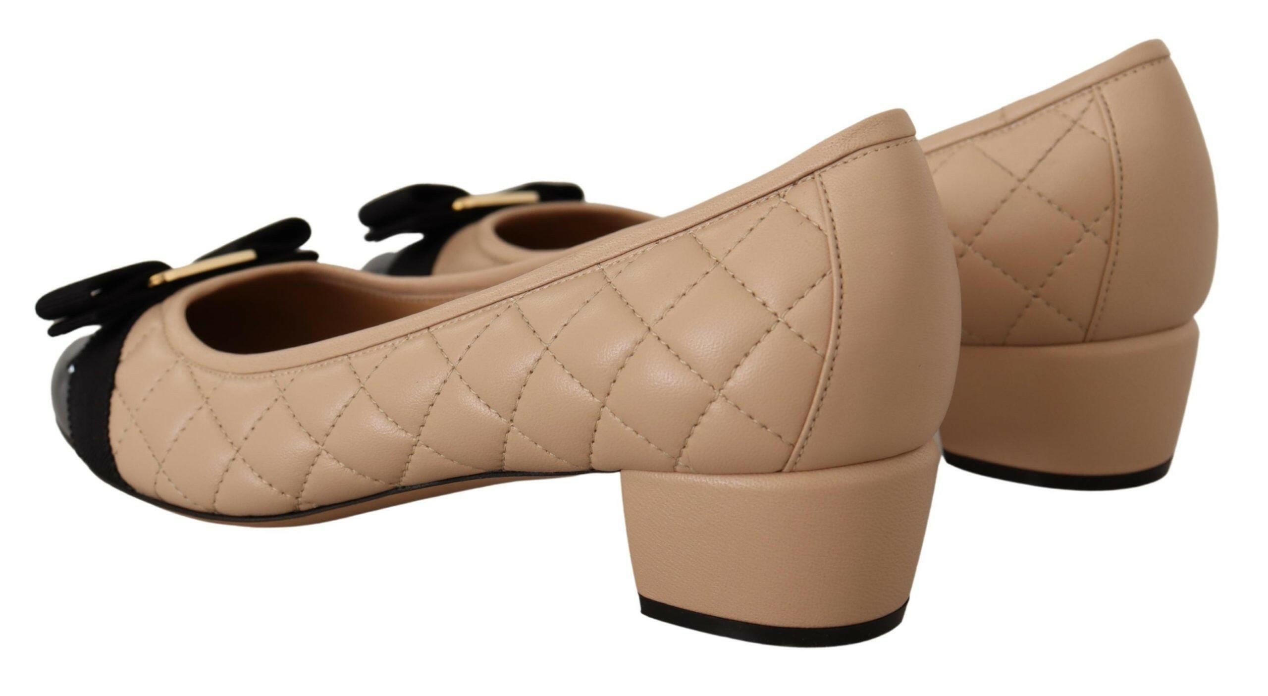 Salvatore Ferragamo Elegant Quilted Leather Pumps in Beige and Black -   -  Salvatore Ferragamo.