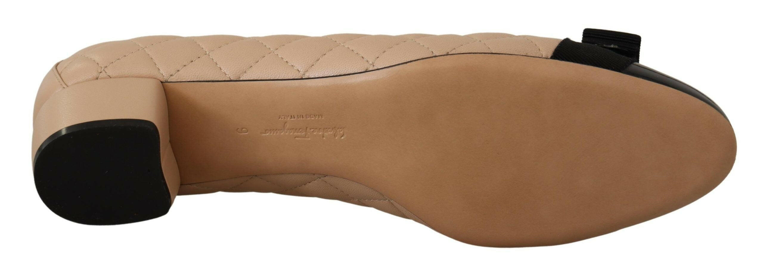 Salvatore Ferragamo Elegant Quilted Leather Pumps in Beige and Black -   -  Salvatore Ferragamo.