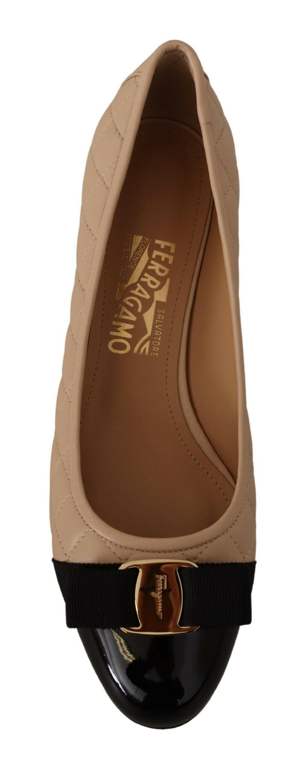 Salvatore Ferragamo Elegant Quilted Leather Pumps in Beige and Black -   -  Salvatore Ferragamo.