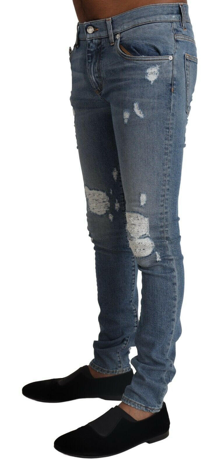 Dolce & Gabbana Light Blue Tattered Cotton Denim Skinny Jeans -   -  Dolce & Gabbana.