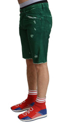 Dolce & Gabbana Green Tattered Cotton Men Denim Bermuda Shorts -   -  Dolce & Gabbana.