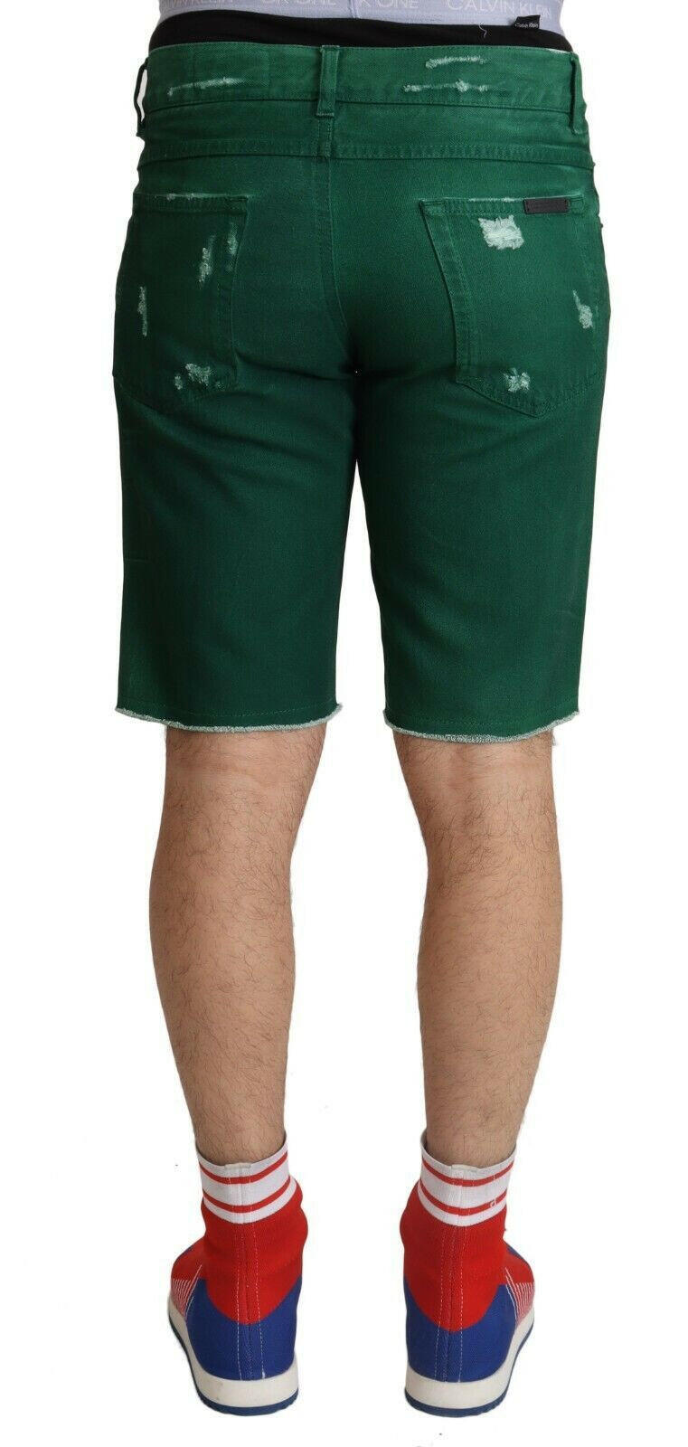 Dolce & Gabbana Green Tattered Cotton Men Denim Bermuda Shorts -   -  Dolce & Gabbana.