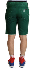 Dolce & Gabbana Green Tattered Cotton Men Denim Bermuda Shorts -   -  Dolce & Gabbana.
