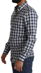 Dolce & Gabbana Blue White Check Cotton Slim Fit GOLD Shirt -   -  Dolce & Gabbana.