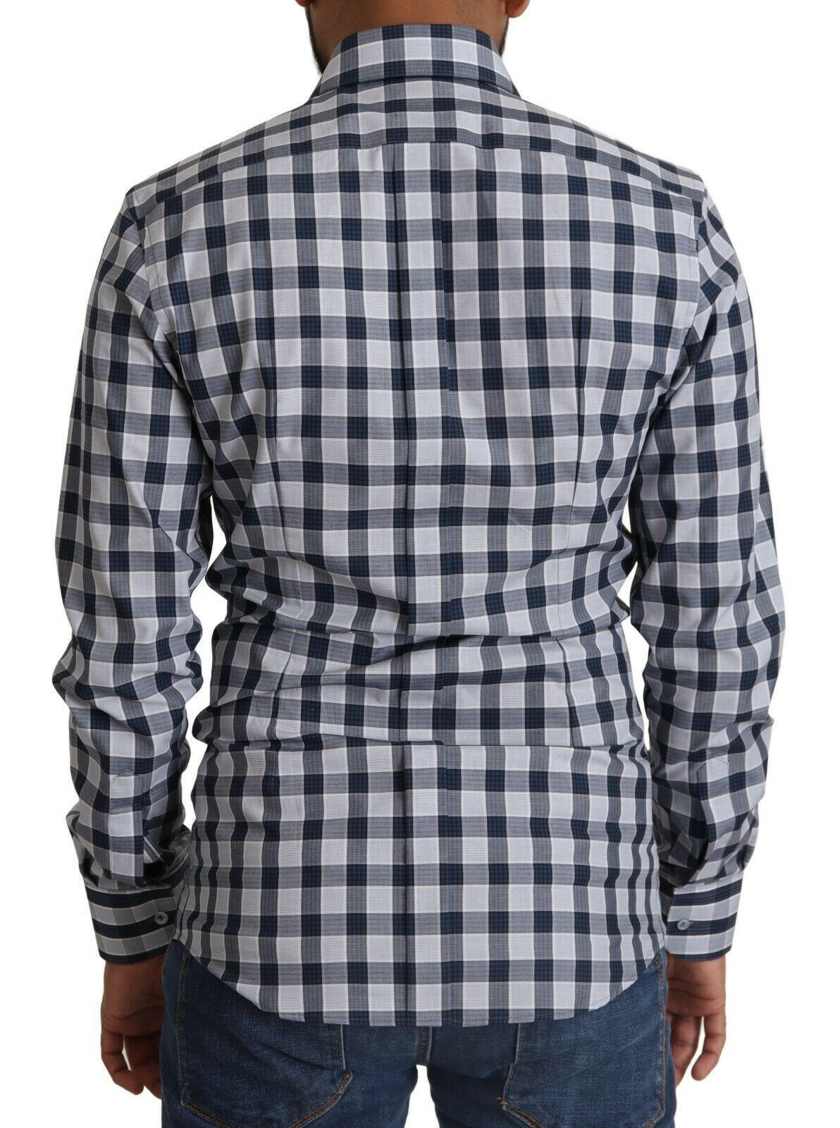 Dolce & Gabbana Blue White Check Cotton Slim Fit GOLD Shirt -   -  Dolce & Gabbana.