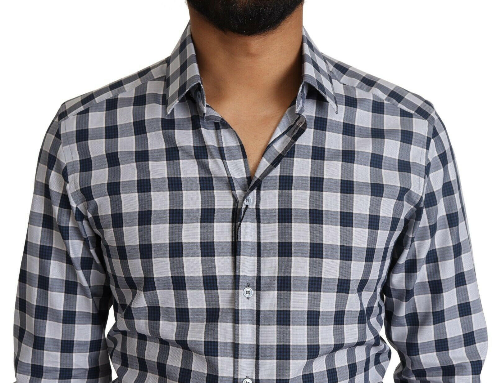 Dolce & Gabbana Blue White Check Cotton Slim Fit GOLD Shirt -   -  Dolce & Gabbana.