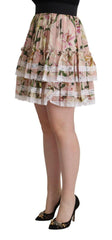 Dolce & Gabbana Pink Lily Print Silk Mini Tiered A-line Skirt -   -  Dolce & Gabbana.