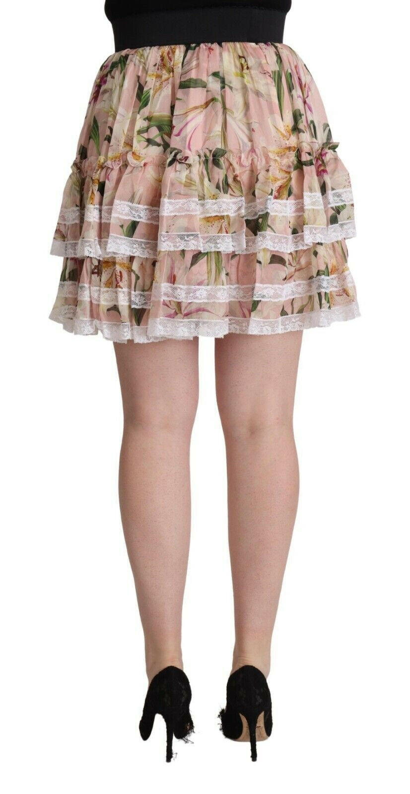 Dolce & Gabbana Pink Lily Print Silk Mini Tiered A-line Skirt -   -  Dolce & Gabbana.