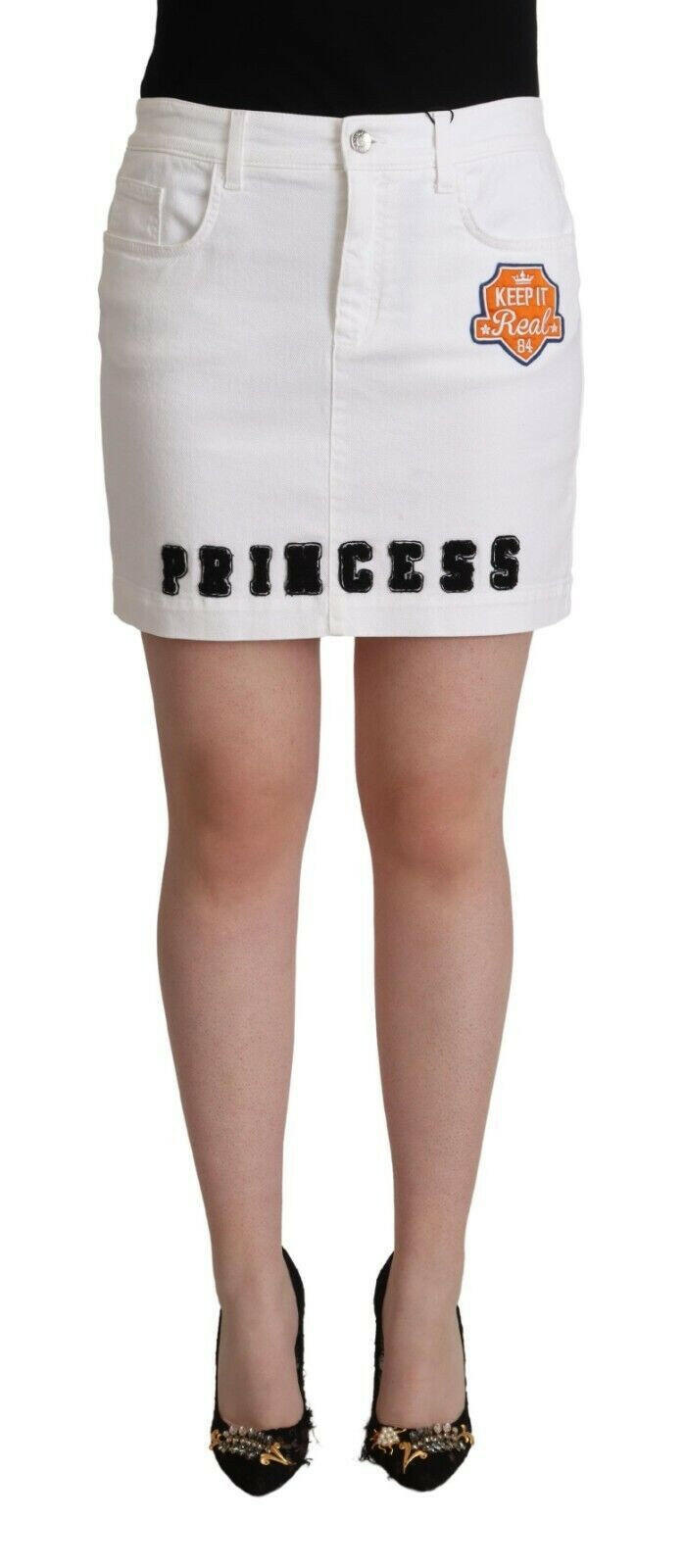 Dolce & Gabbana White Princess Embellish Mini Denim Pencil Cut Skirt -   -  Dolce & Gabbana.