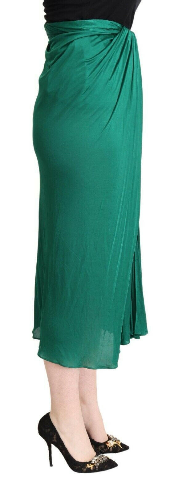 Dolce & Gabbana Dark Green High Waist Midi Pencil Cut Pleated Skirt -   -  Dolce & Gabbana.