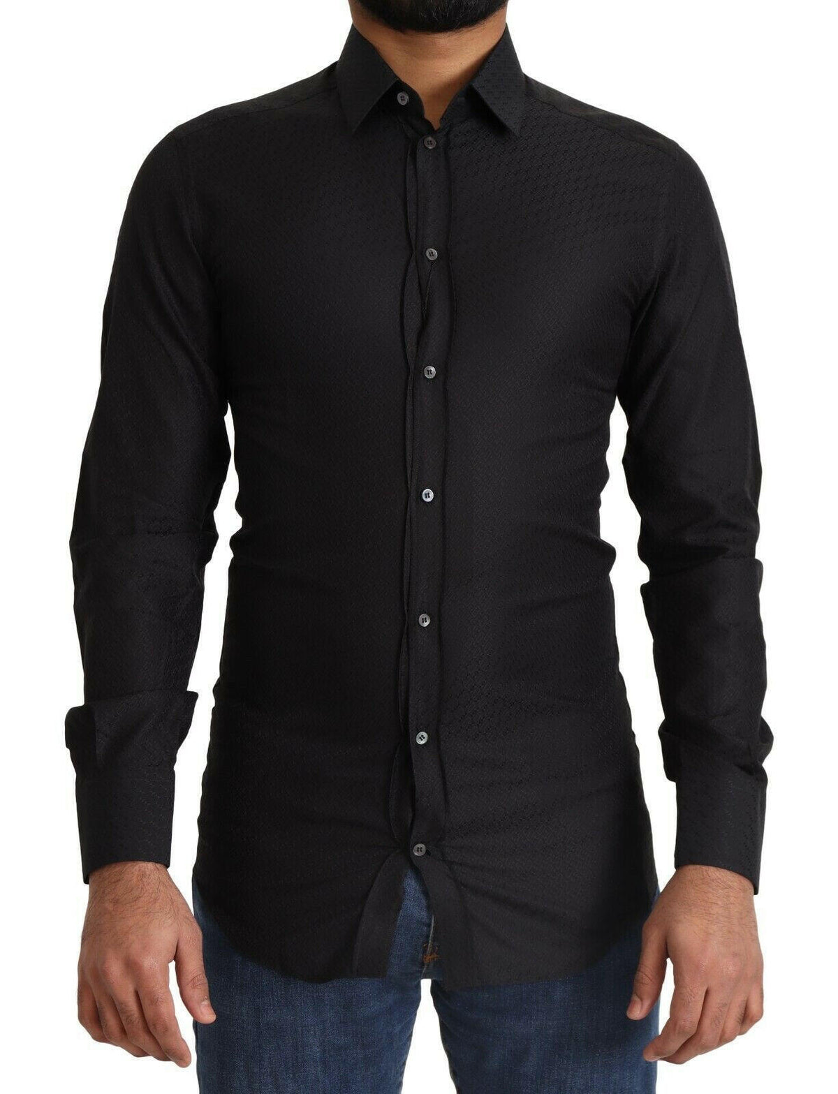 Dolce & Gabbana Black GOLD Cotton Slim Dress Formal Shirt -   -  Dolce & Gabbana.