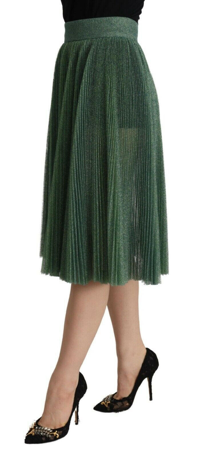 Dolce & Gabbana Metallic Green High Waist A-line Pleated Skirt -   -  Dolce & Gabbana.