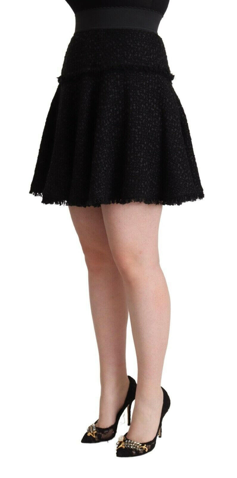 Dolce & Gabbana Black Knitted Nylon High Waist Mini A-line Skirt -   -  Dolce & Gabbana.