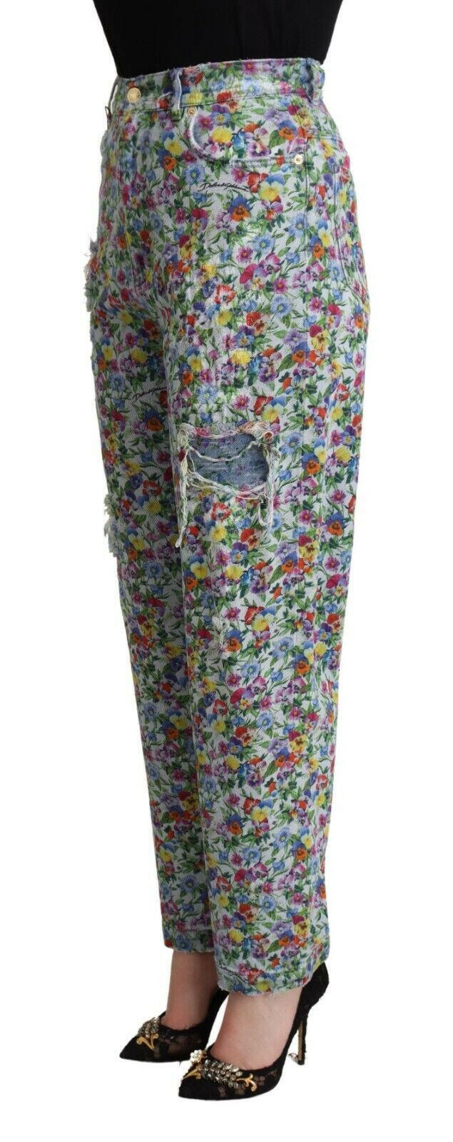 Dolce & Gabbana Blue Floral Print High Waist Denim Tapered Jeans -   -  Dolce & Gabbana.