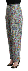 Dolce & Gabbana Blue Floral Print High Waist Denim Tapered Jeans -   -  Dolce & Gabbana.
