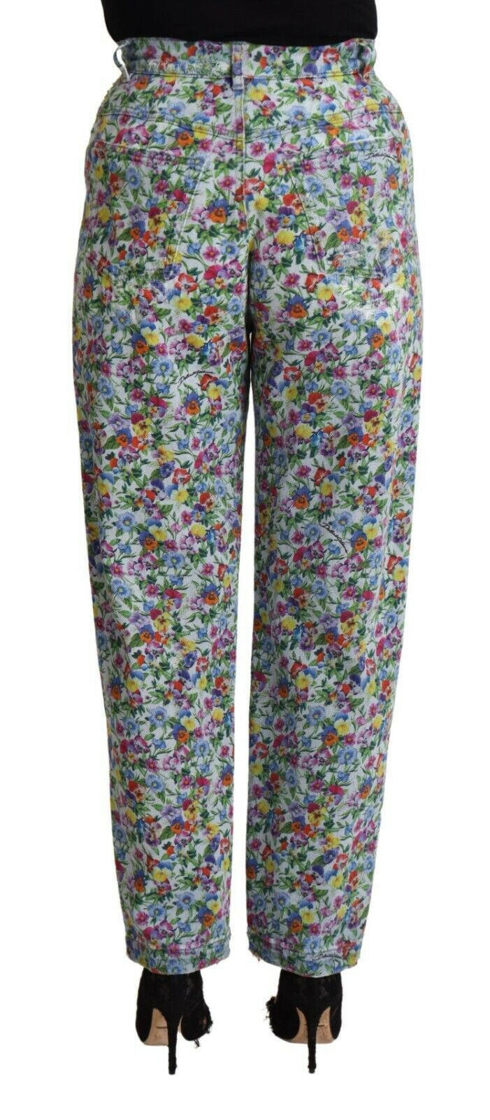 Dolce & Gabbana Blue Floral Print High Waist Denim Tapered Jeans -   -  Dolce & Gabbana.