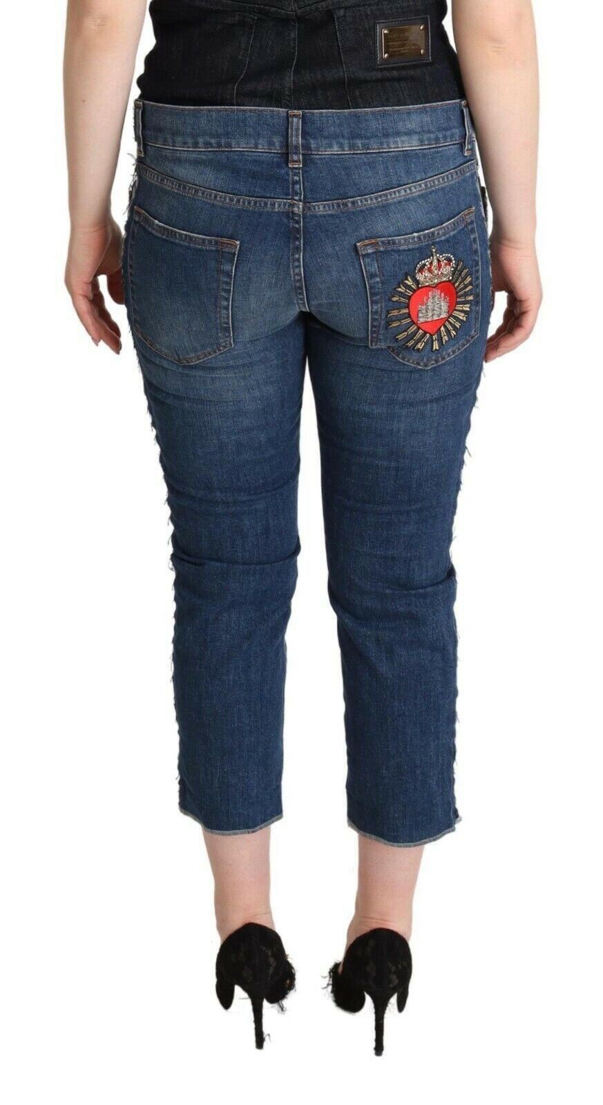 Dolce & Gabbana Blue Washed Mid Waist Denim Logo Cropped Jeans -   -  Dolce & Gabbana.