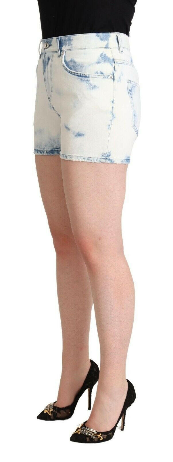 Dolce & Gabbana White Blue Dye Cotton Mid Waist Denim Shorts -   -  Dolce & Gabbana.