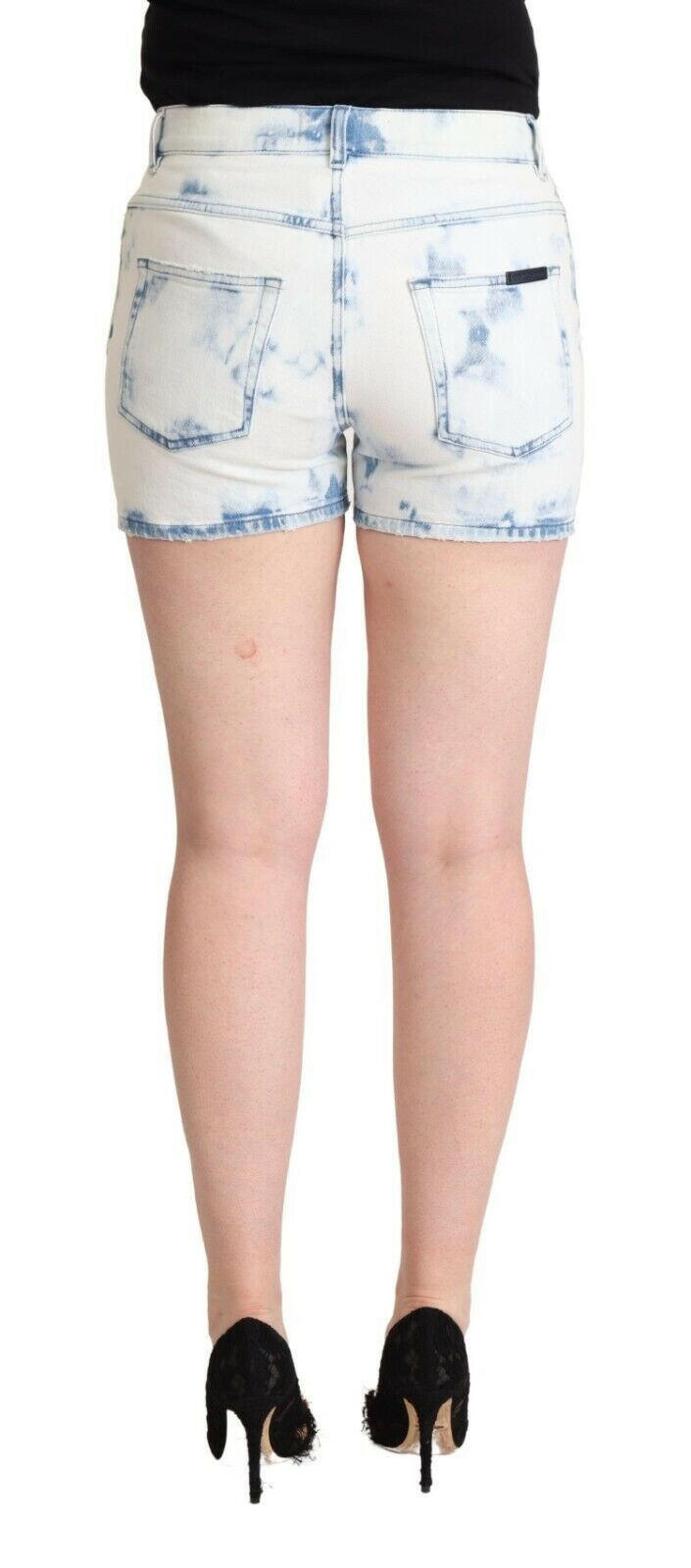Dolce & Gabbana White Blue Dye Cotton Mid Waist Denim Shorts -   -  Dolce & Gabbana.