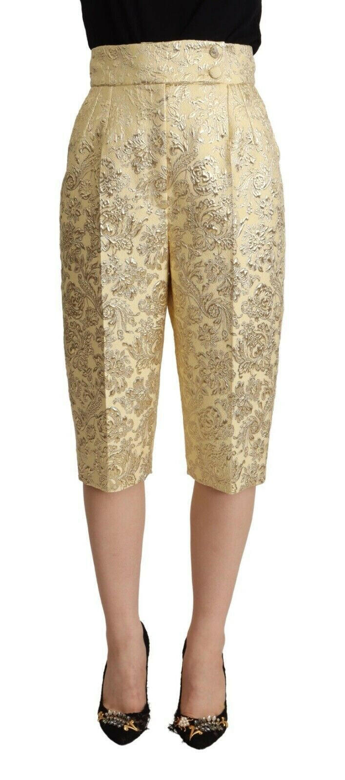 Dolce & Gabbana Beige Floral Brocade High Waist Trouser Cropped Pants -   -  Dolce & Gabbana.