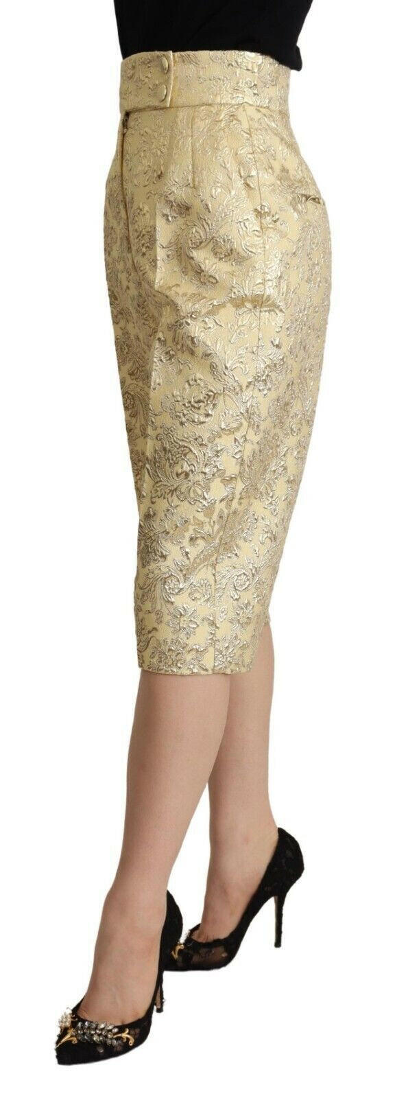 Dolce & Gabbana Beige Floral Brocade High Waist Trouser Cropped Pants -   -  Dolce & Gabbana.