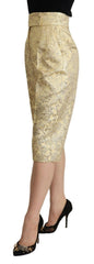 Dolce & Gabbana Beige Floral Brocade High Waist Trouser Cropped Pants -   -  Dolce & Gabbana.