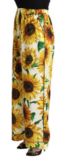 Dolce & Gabbana White Sunflower Print Mid Waist Wide Leg Pants -   -  Dolce & Gabbana.