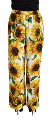 Dolce & Gabbana White Sunflower Print Mid Waist Wide Leg Pants -   -  Dolce & Gabbana.