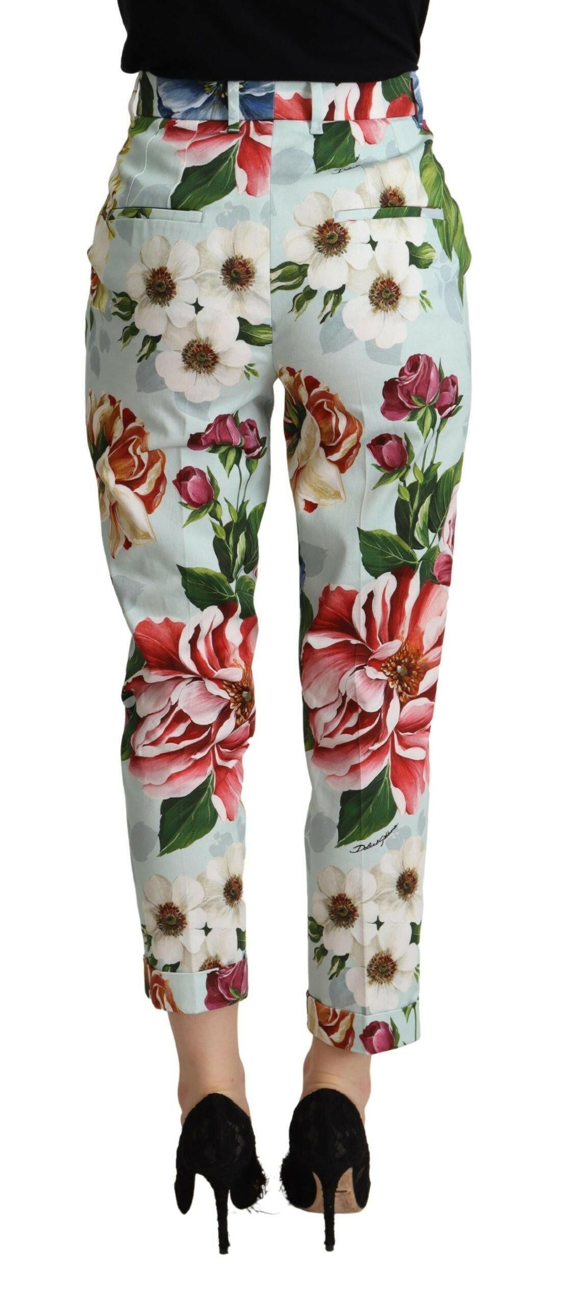 Dolce & Gabbana Light Blue Fiori Print Cotton Trouser Tapered Pants -   -  Dolce & Gabbana.
