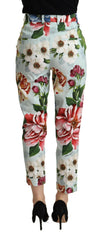 Dolce & Gabbana Light Blue Fiori Print Cotton Trouser Tapered Pants -   -  Dolce & Gabbana.
