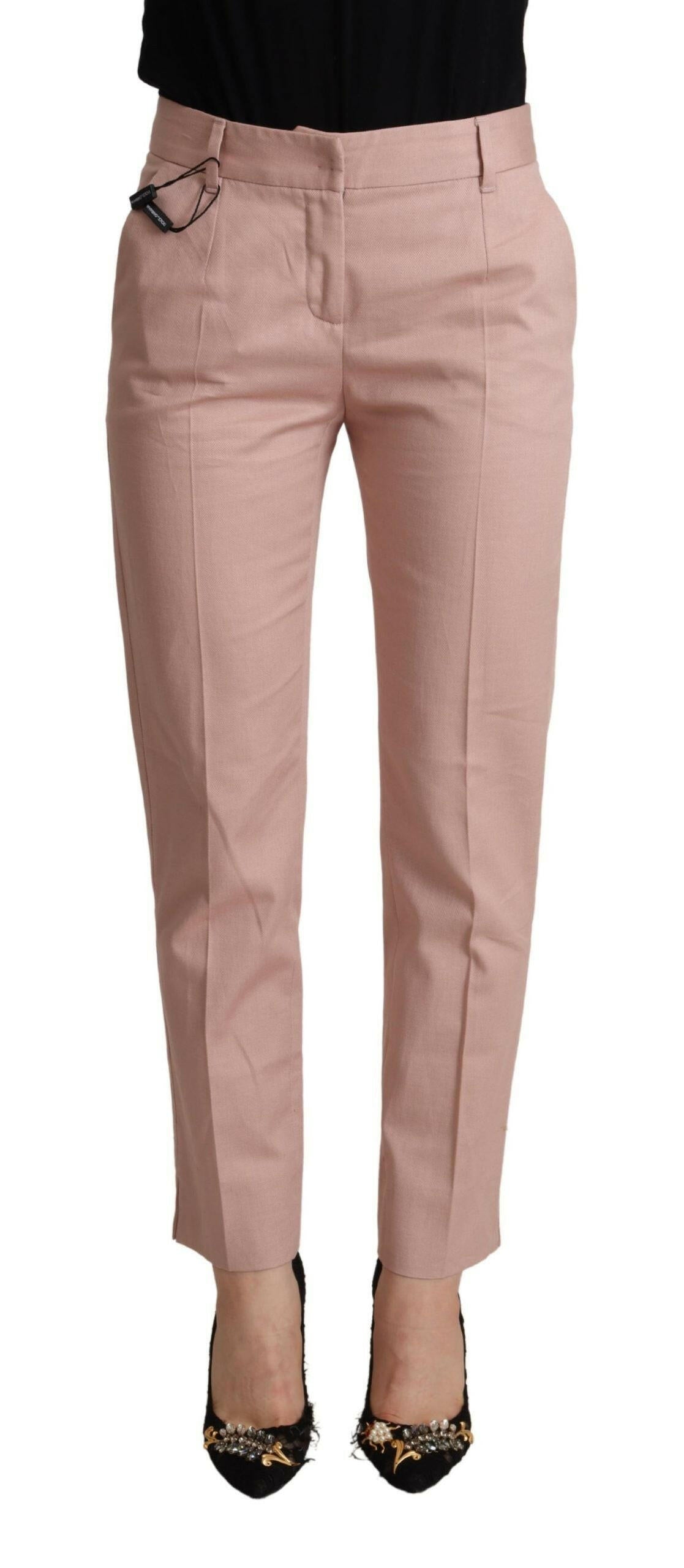 Dolce & Gabbana Pink Cotton Mid Waist Trouser Tapered Pants -   -  Dolce & Gabbana.