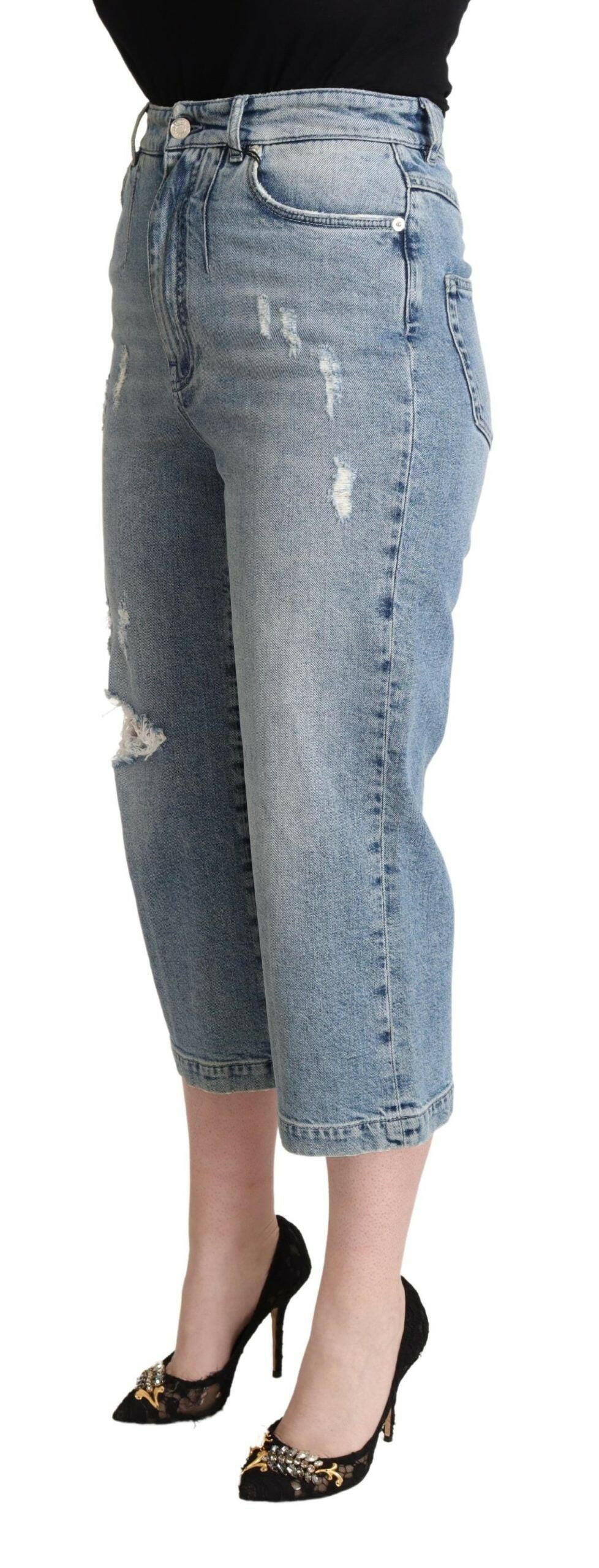 Dolce & Gabbana Blue Tattered Cotton Denim Capri Cropped Jeans -   -  Dolce & Gabbana.
