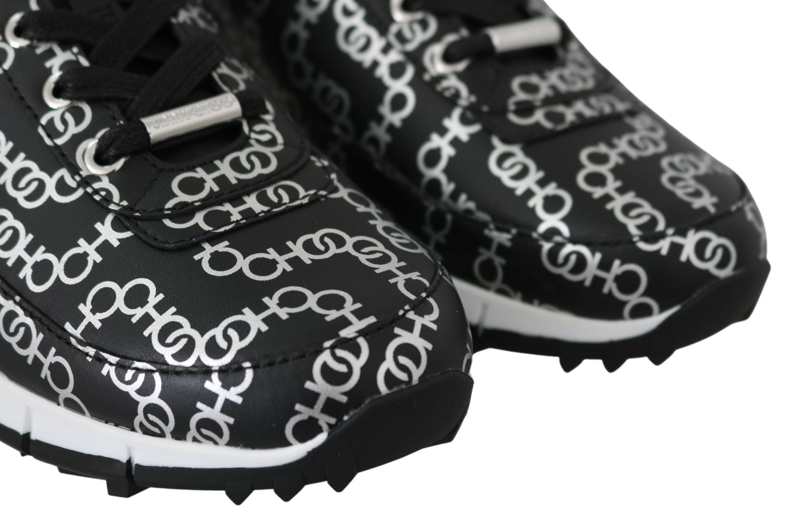 Jimmy Choo Elegant Black & Silver Leather Sneakers -   -  Jimmy Choo.