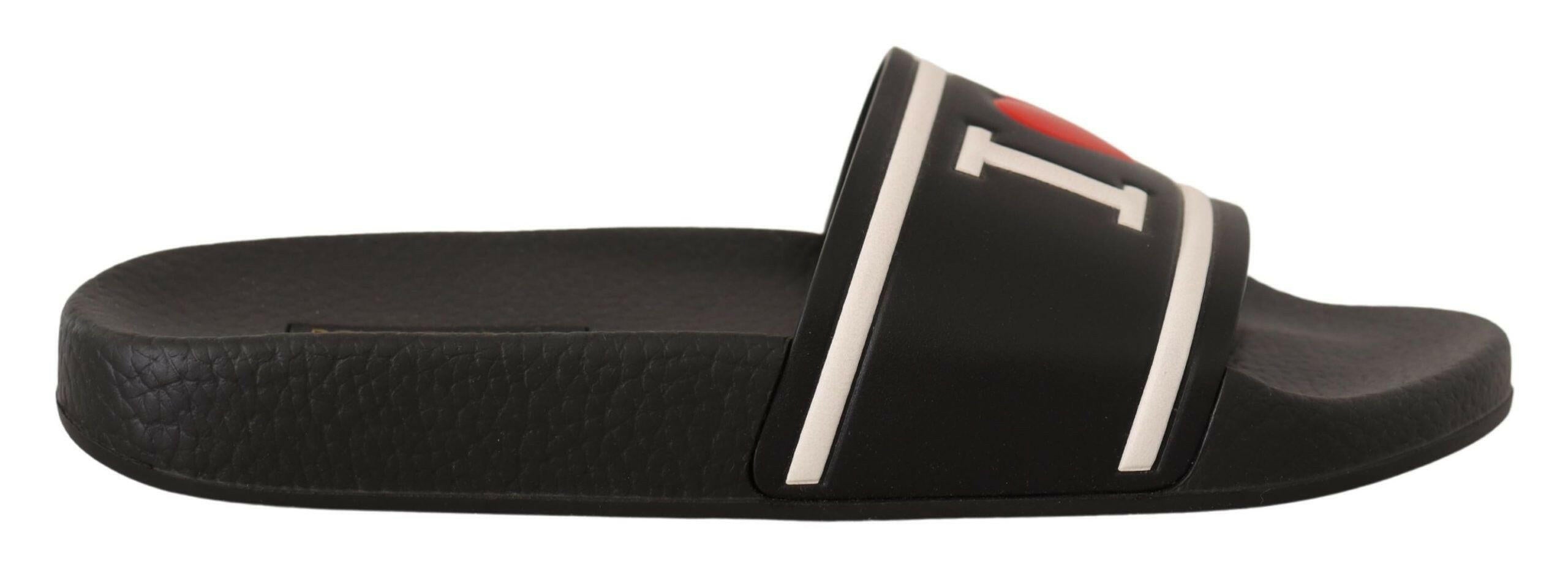 Dolce & Gabbana Black Leather I Love D&G Slides Sandals -   -  Dolce & Gabbana.