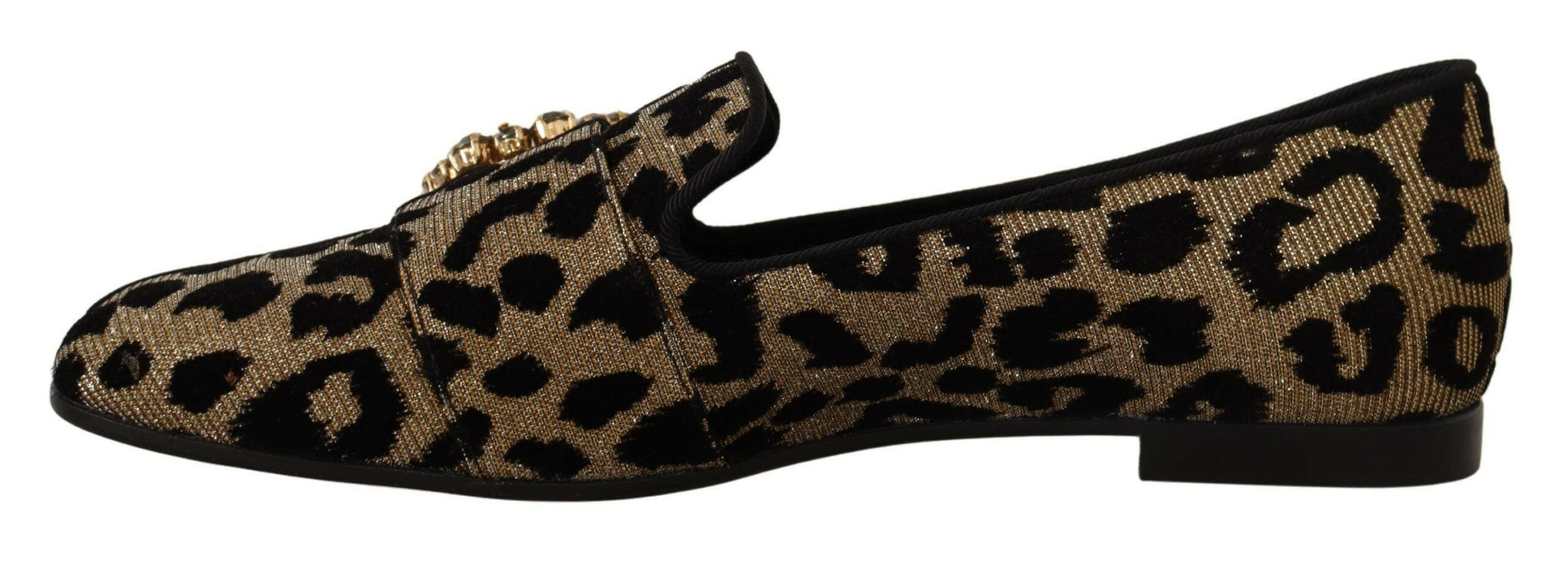 Dolce & Gabbana Gold Leopard Print Crystals Loafers Shoes -   -  Dolce & Gabbana.