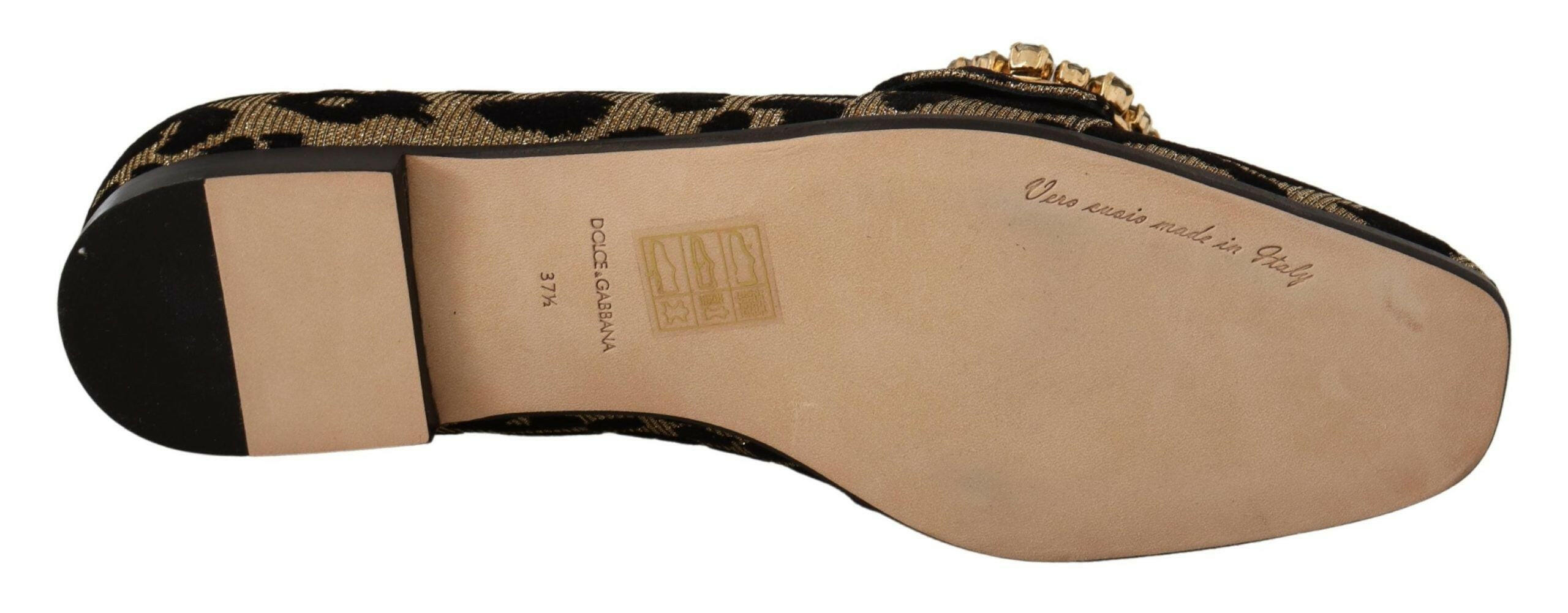 Dolce & Gabbana Gold Leopard Print Crystals Loafers Shoes -   -  Dolce & Gabbana.