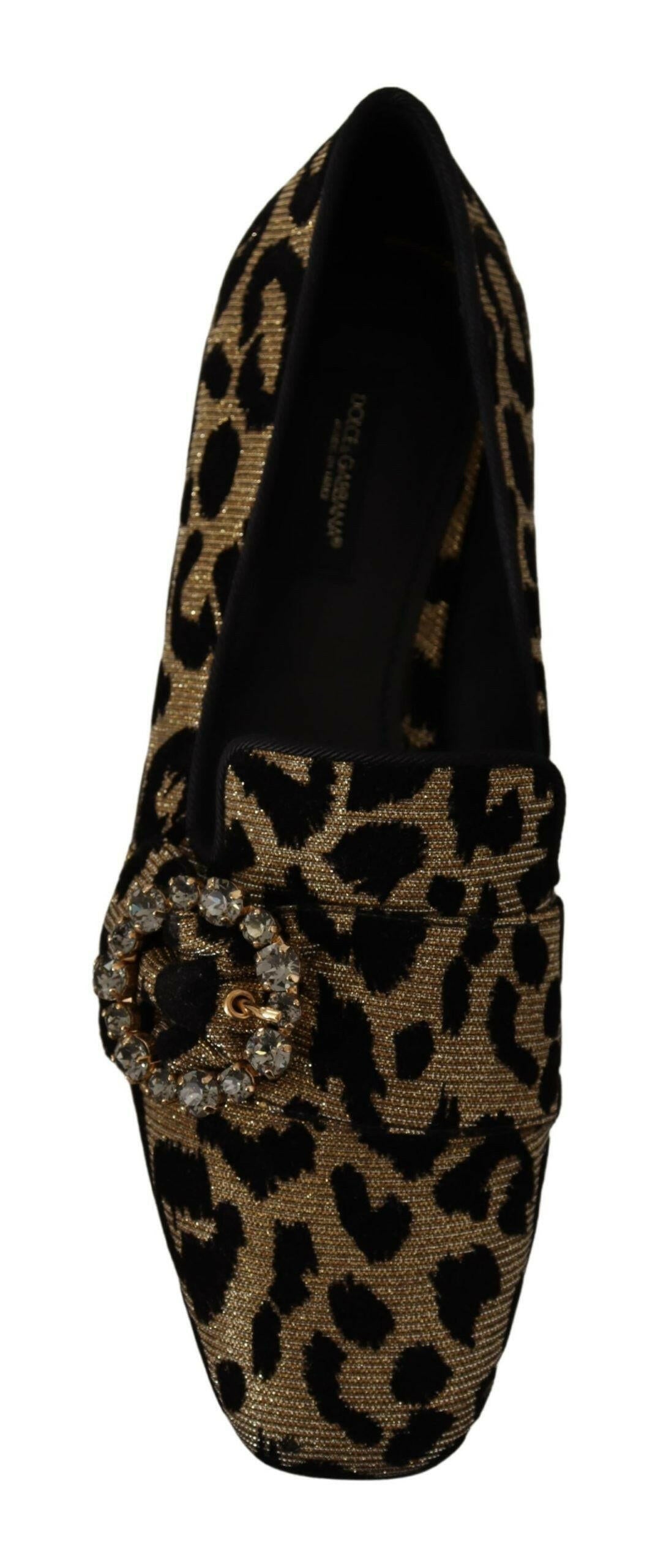 Dolce & Gabbana Gold Leopard Print Crystals Loafers Shoes -   -  Dolce & Gabbana.
