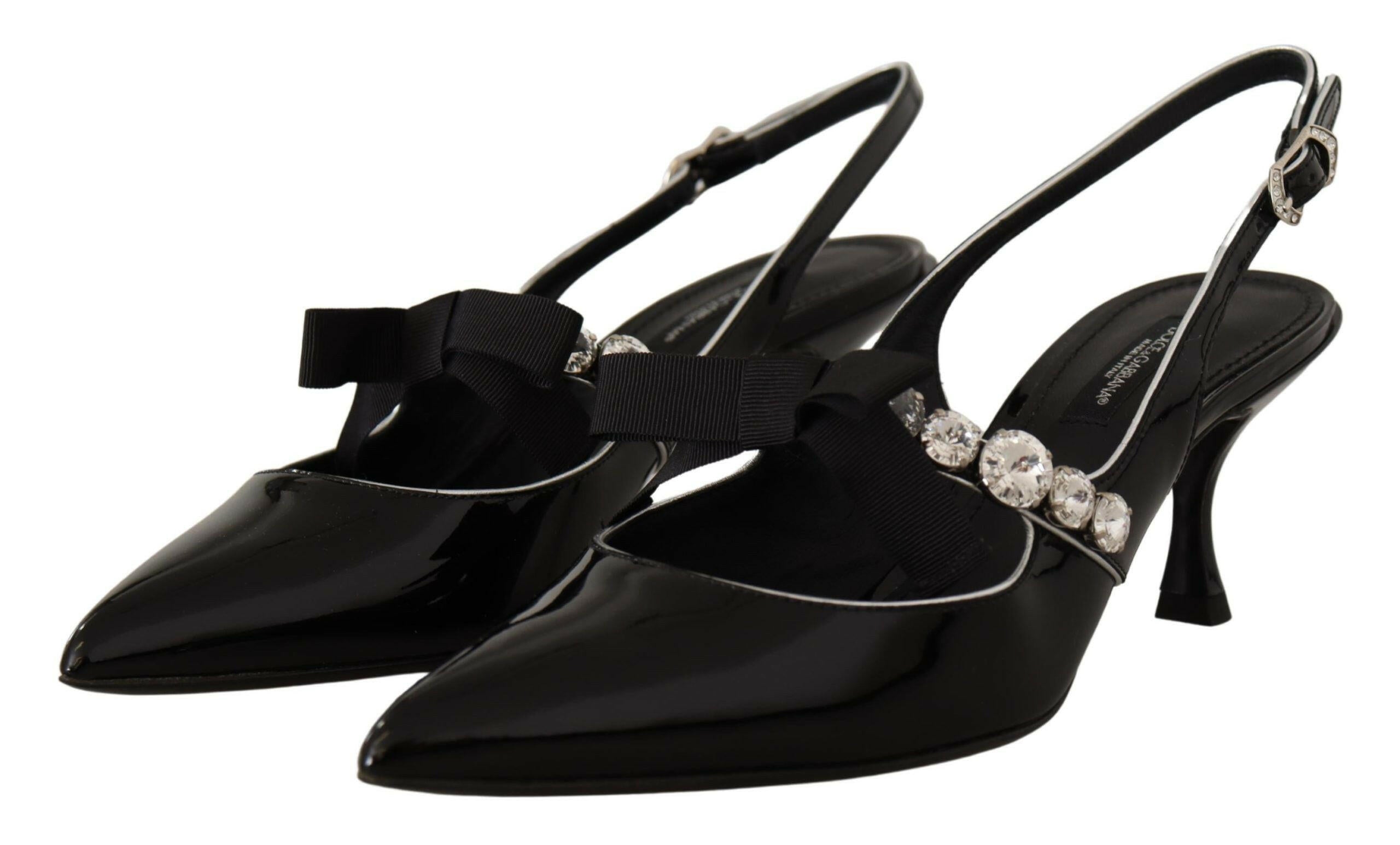 Dolce & Gabbana Black Patent Leather Crystal Slingbacks Shoes -   -  Dolce & Gabbana.