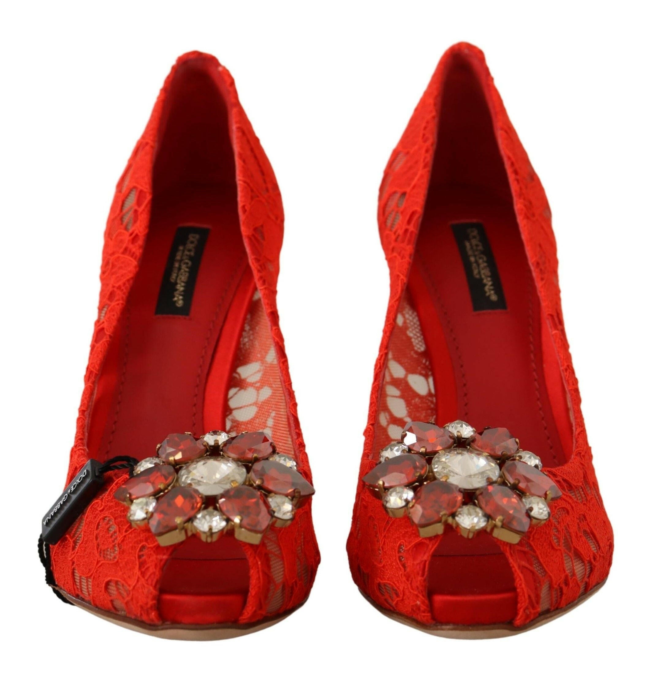 Dolce & Gabbana Red Taormina Lace Crystal Heels Pumps -   -  Dolce & Gabbana.
