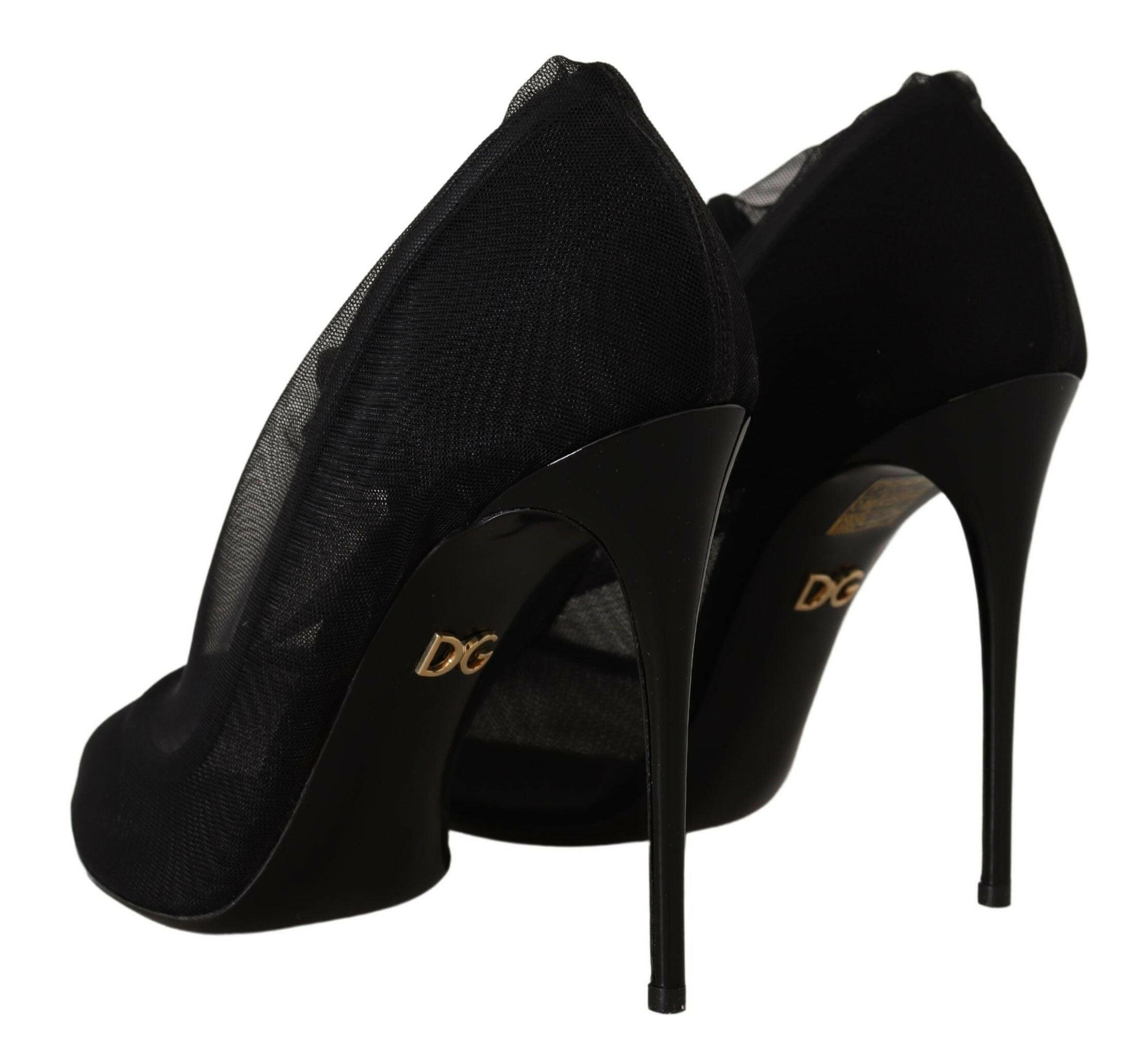 Dolce & Gabbana Black Tulle Stretch Boots Pumps Shoes -   -  Dolce & Gabbana.