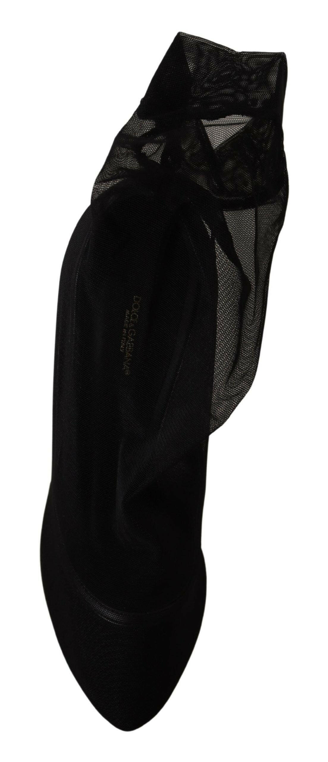 Dolce & Gabbana Black Stretch Tulle Stretch Boots Shoes -   -  Dolce & Gabbana.