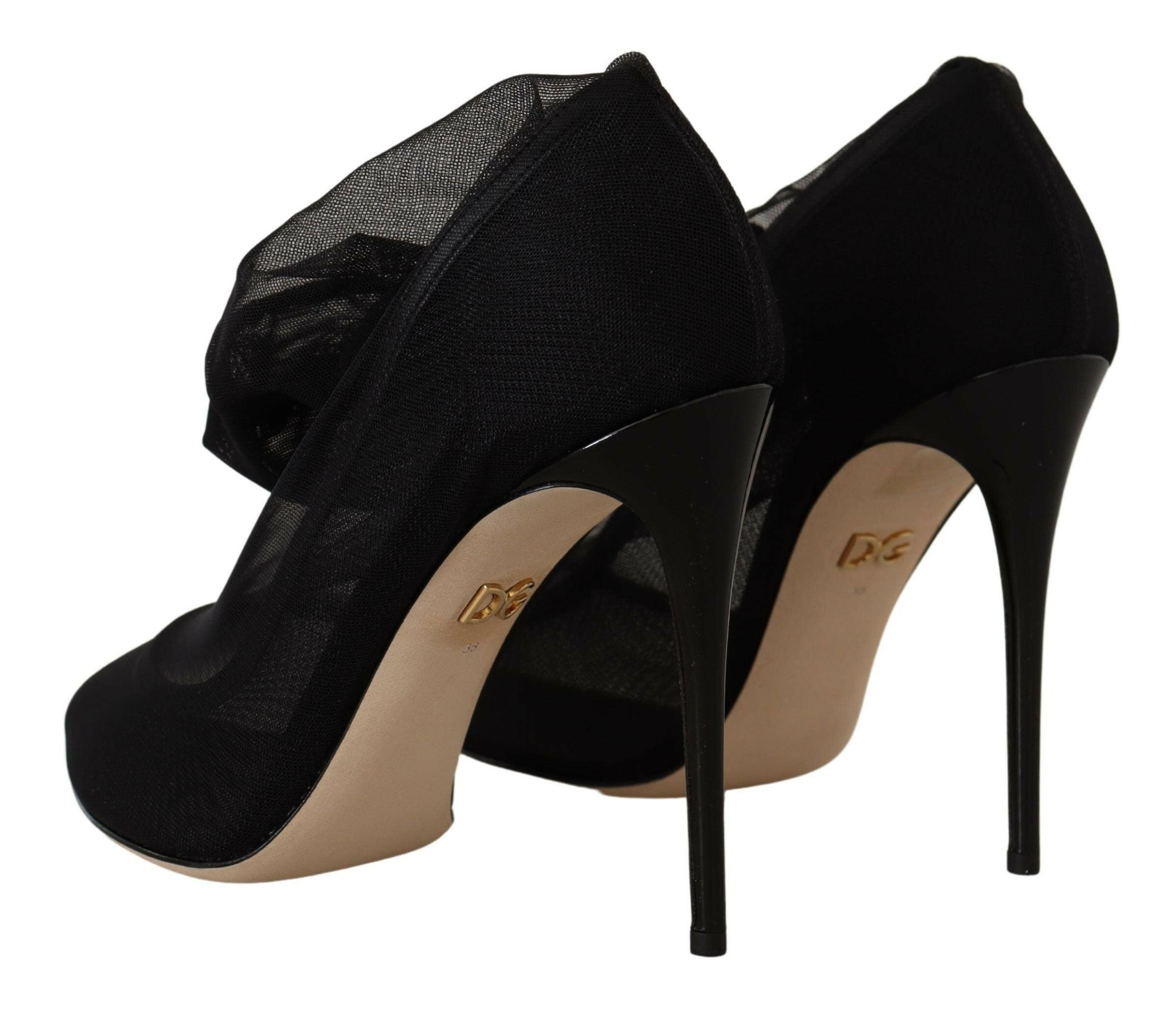 Dolce & Gabbana Black Stretch Tulle Stretch Boots Shoes -   -  Dolce & Gabbana.