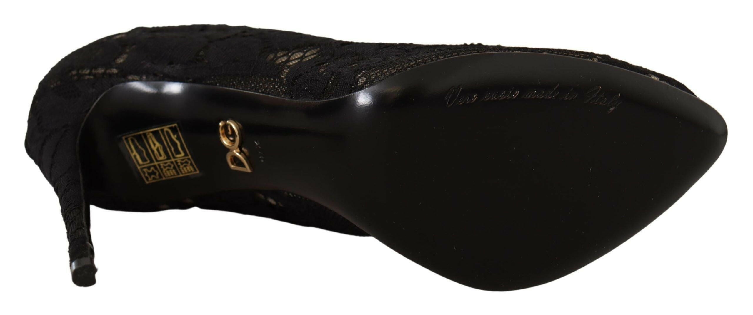 Dolce & Gabbana Black Stretch Socks Taormina Lace Boots Shoes -   -  Dolce & Gabbana.