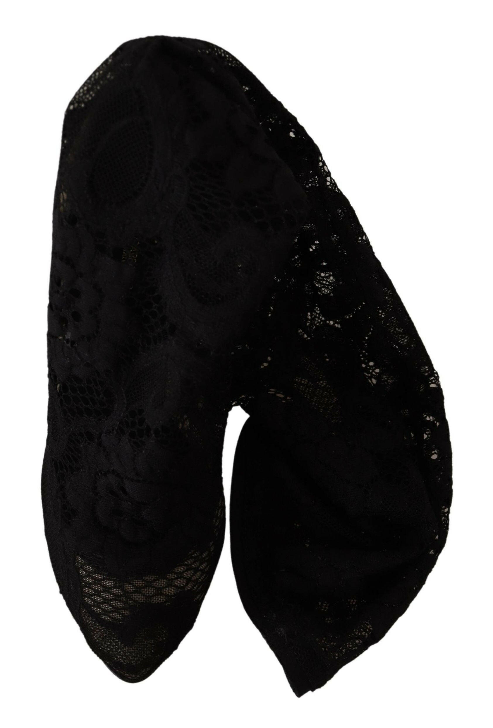 Dolce & Gabbana Black Stretch Socks Taormina Lace Boots Shoes -   -  Dolce & Gabbana.