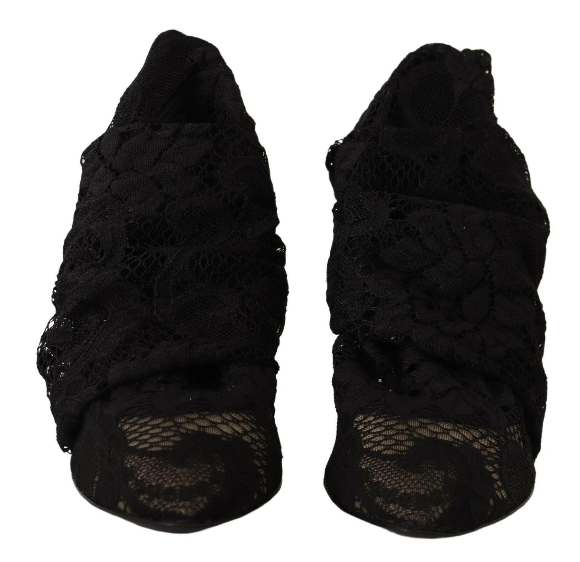 Dolce & Gabbana Black Stretch Socks Taormina Lace Boots Shoes -   -  Dolce & Gabbana.