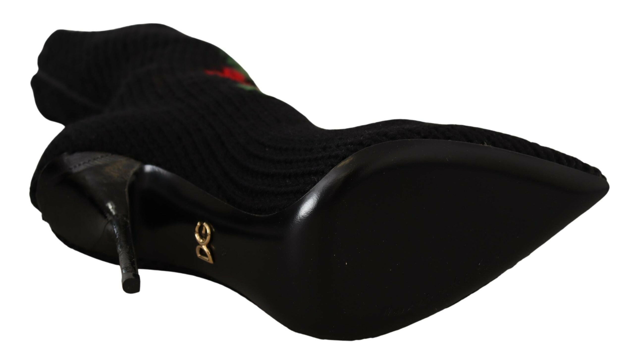 Dolce & Gabbana Black Stretch Socks Red Roses Booties Shoes -   -  Dolce & Gabbana.