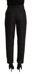Dolce & Gabbana Black Striped High Waist Tapered Pants -   -  Dolce & Gabbana.